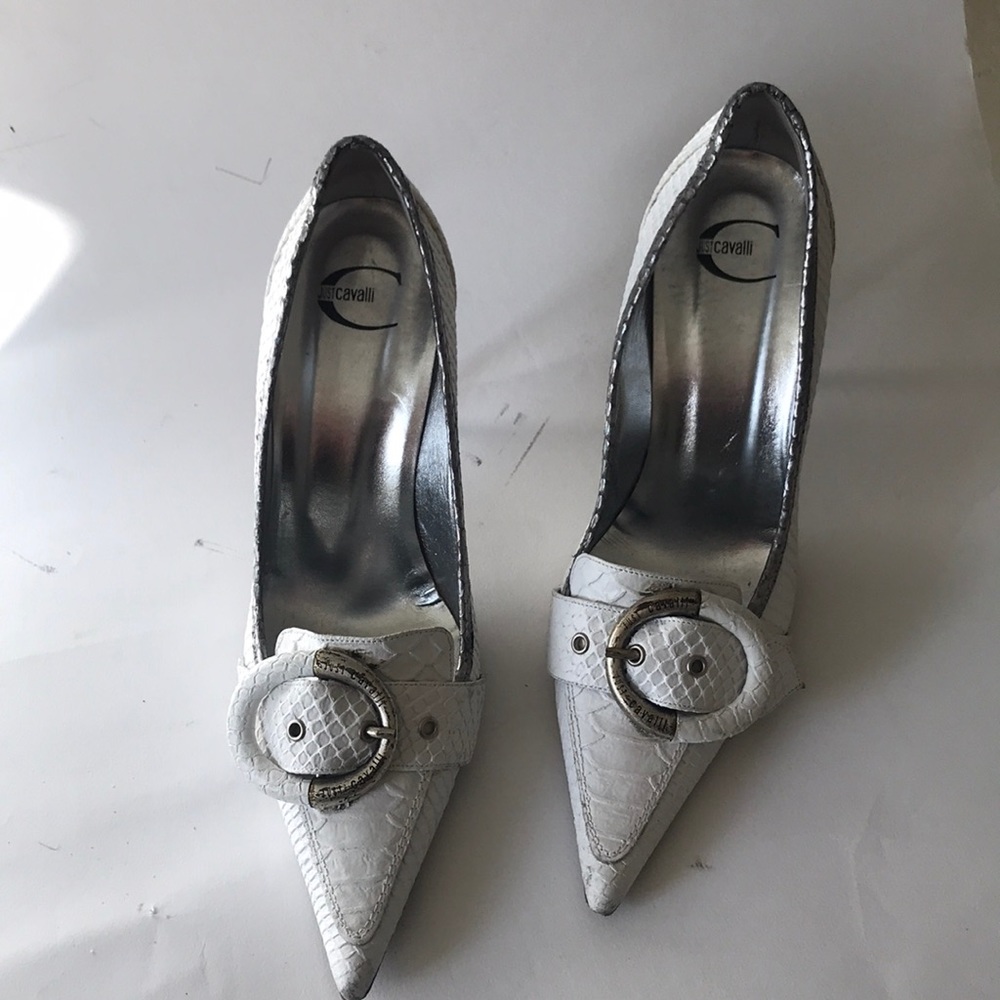 Cavalli Heels in White Python!  Barely worn!